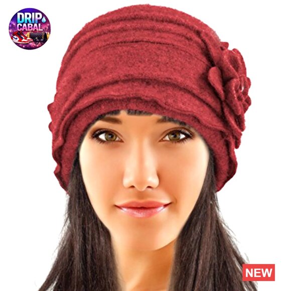 Wool Cloche Bucket Hat with Faux Pearl Flower main image 5